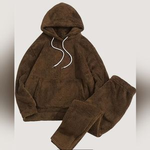 Premium Warm & Stylish Plus-Size Men's Fleece 2p Set: Loose-Fit, Hoodie